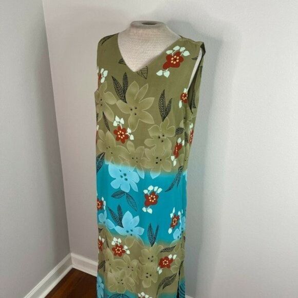 A Wild Thyme Boho Floral Maxi Dress Brown Turquoise Green Size 13 - Picture 3 of 6